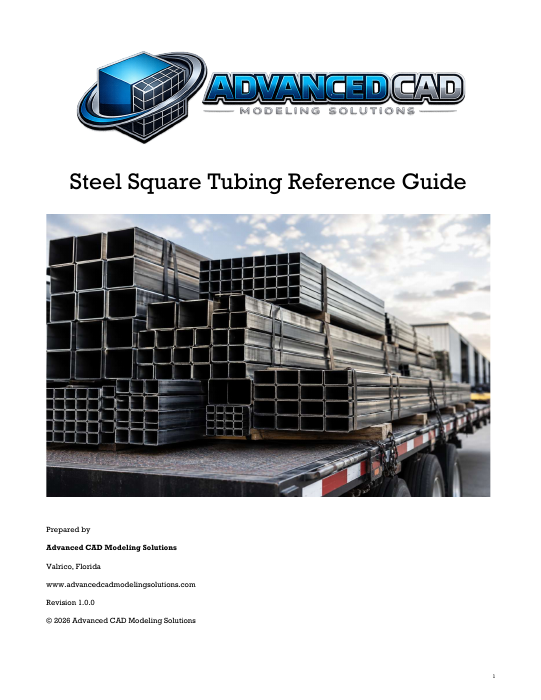 First-page preview: Steel square tubing reference guide